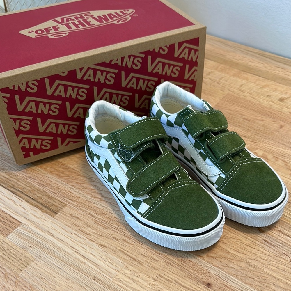 Vans Kids Green and White Checkered Sneakers